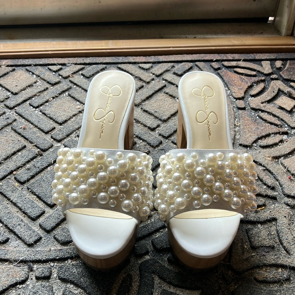 Jessica Simpson Telina White Pearl Embellished Women's Sandals
